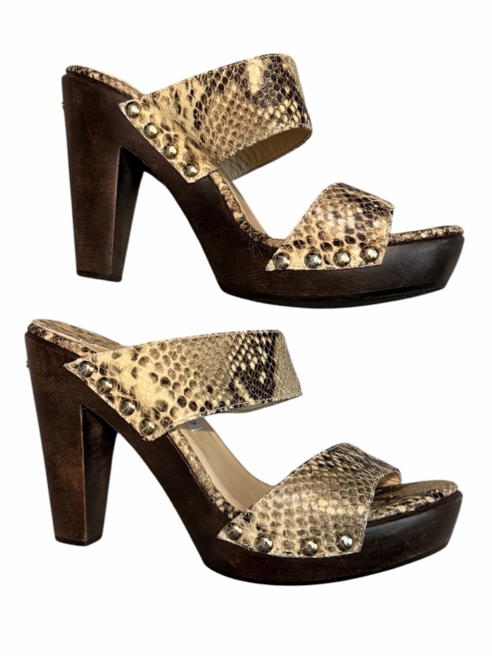 Jimmy Choo Y2K Snakeskin Wooden Platform Sandal Mules Size 40